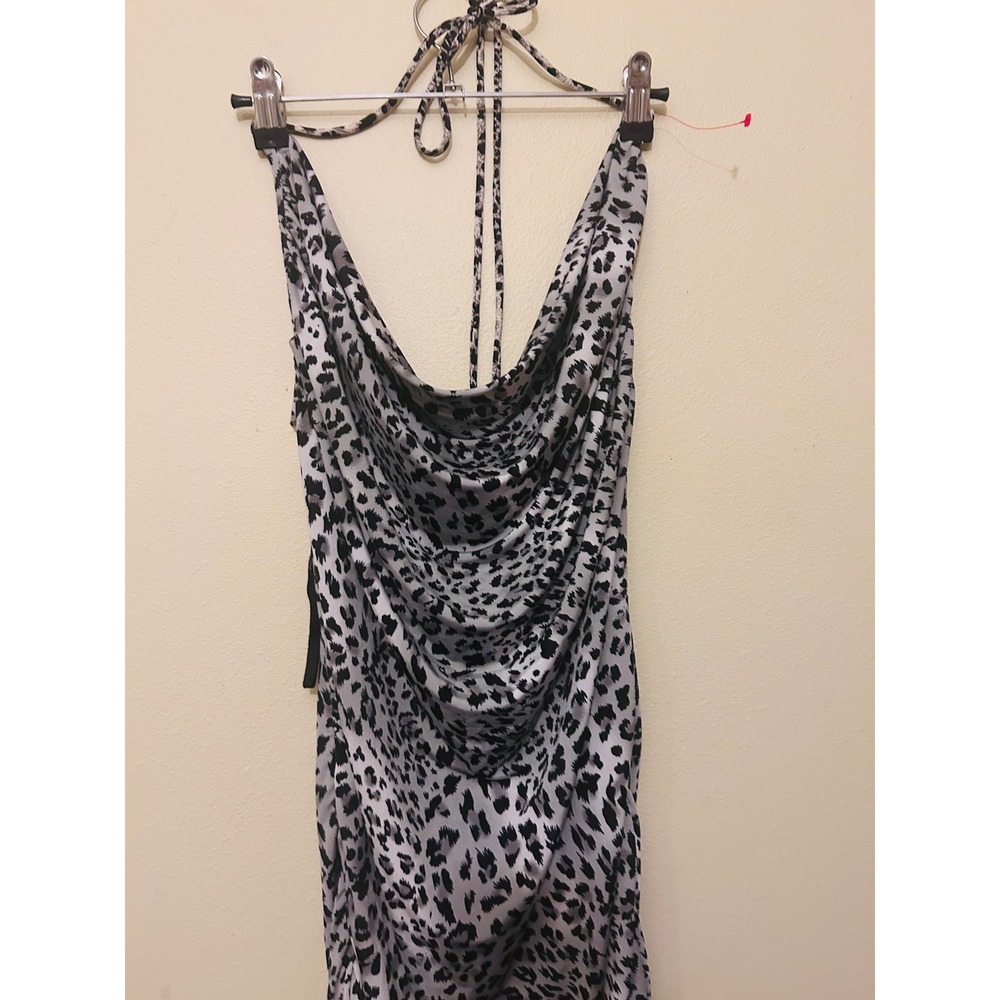German Chik Bodycon Dress Womens Size One Size Gray New Leopard Halter Cowl Neck